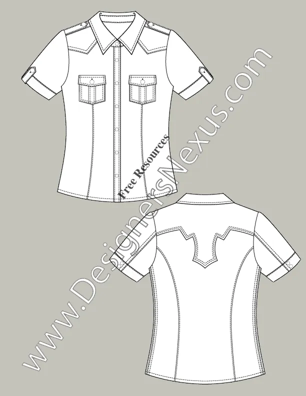 Boys Long Sleeves Shirt fashion flat sketch template. Technical Fashion  Illustration. Shirt CAD. Front Placket with Button closure. Chest Pocket  Stock Vector
