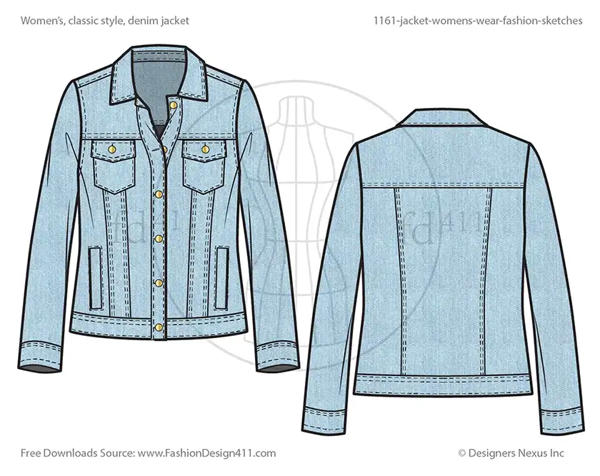 Fashion Flat Sketch of a classic denim jacket