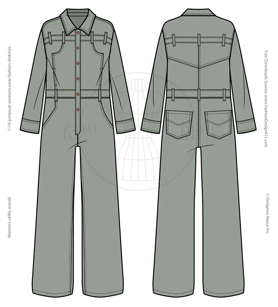 Preview image of the women's jumpsuit fashion sketch download